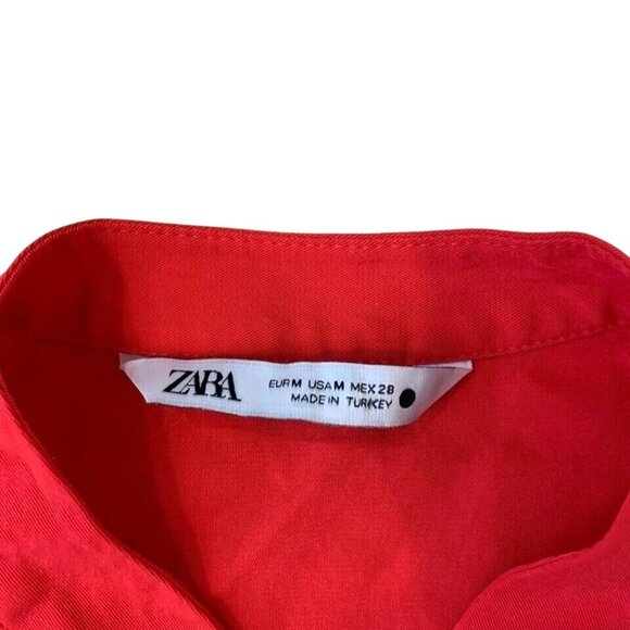 Zara Flowey Slit Blouse Women’s Size Medium Coral Color V-Neck Viscose Lyocell - Picture 2 of 3